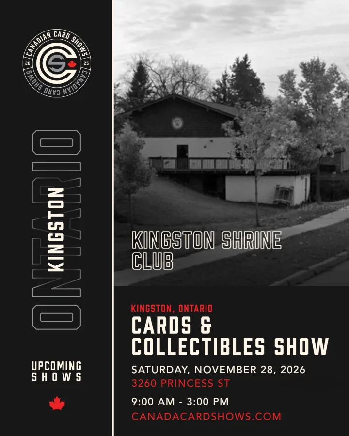 Cards & Collectibles Show poster: Saturday, November 28, 2026, 9:00 AM – 3:00 PM, Kingston Shrine Club