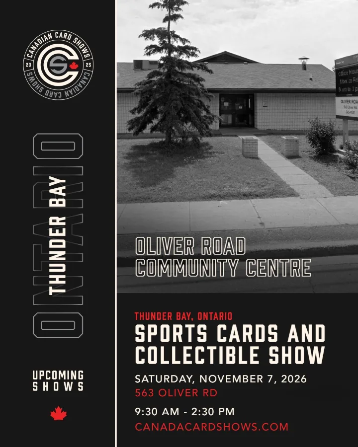 Sports Cards and Collectible Show poster: Saturday, November 7, 2026, 9:30 AM – 2:30 PM, Oliver Road Community Centre