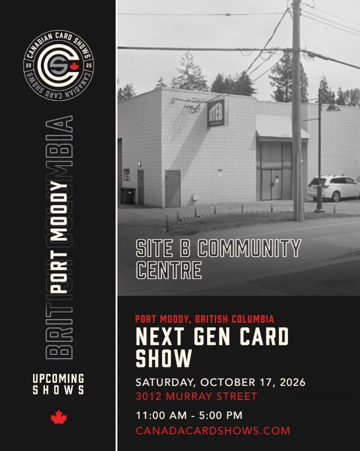 Next Gen Card Show poster: Saturday, October 17, 2026, 11:00 AM – 5:00 PM, Site B Community Centre